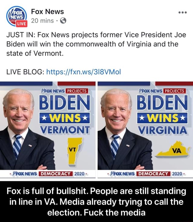 Fra Fox News JUST IN: Fox News projects former Vice President Joe Biden ...