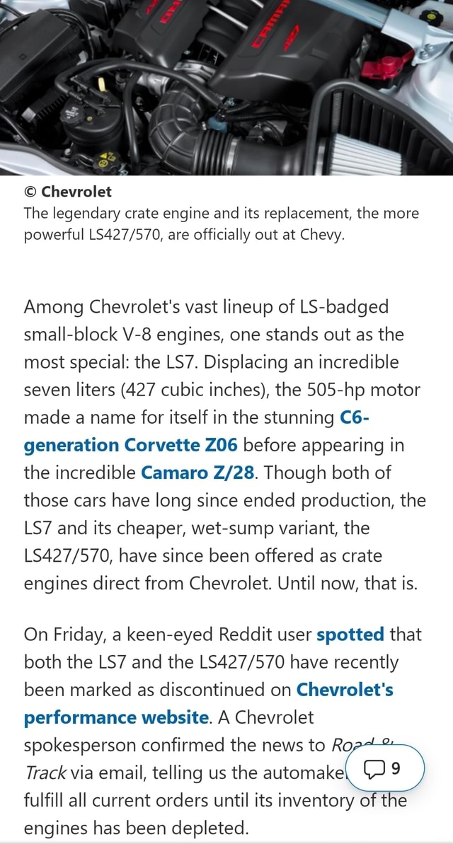 Chevrolet The legendary crate engine and its replacement, the more
