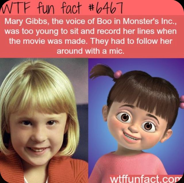 ANTE fun fact Mary Gibbs, the voice of Boo in Monster's Inc., was too ...