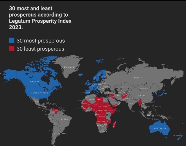 30 most and least prosperous according to Legatum Prosperity Index 2023