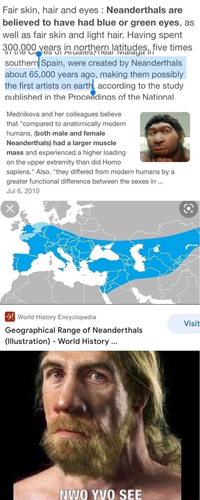 Fair skin, hair and eyes : Neanderthals are believed to have had blue ...