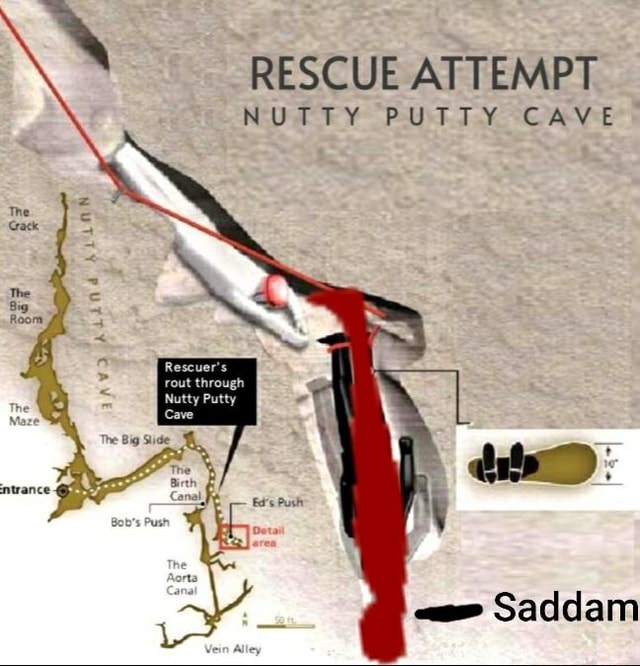 RESCUE ATTEMPT. NUTTY PUTTY CAVE Rescuer's rout through Nutty Putty - )