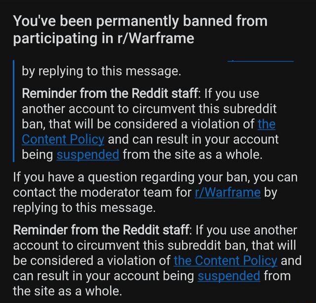 You've Been Permanently Banned From Participating In By Replying To ...