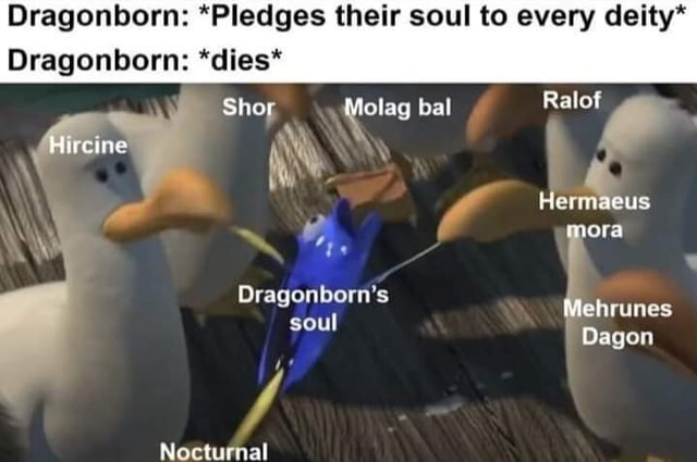 Dragonborn: *Pledges their soul to every deity Dragonborn: *dies* Molag ...