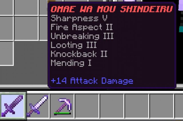 Sharpness Fire Aspect IT Unbreaking III Looting III Rnockback IT ...