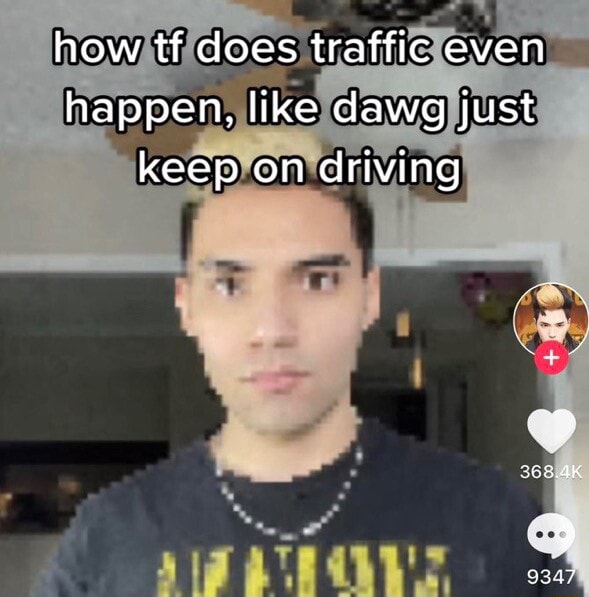 How tf does traffic even happen, like dawg just keep on driving - iFunny