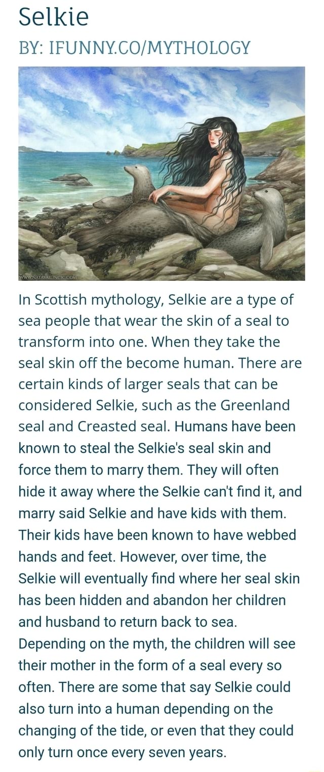 Selkie In Scottish mythology, Selkie are a type of sea people that wear ...