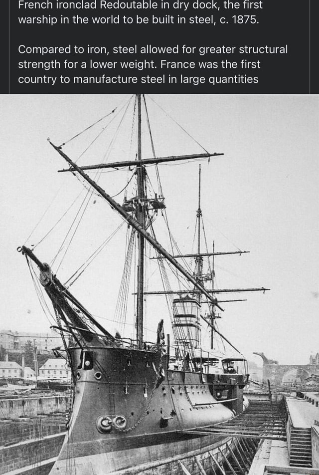 French ironclad Redoutable in dry dock, the first warship in the world