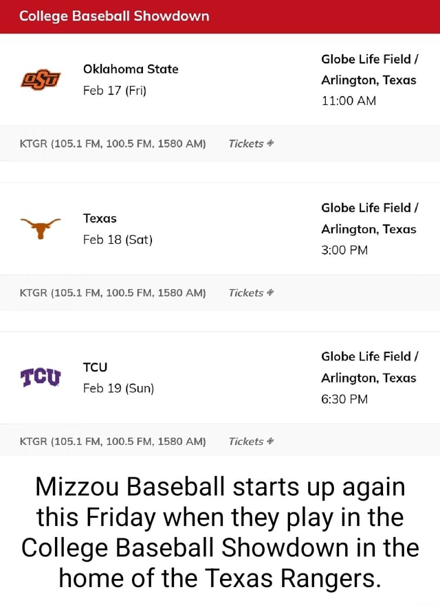 College Baseball Showdown Globe Life Field / Oklahoma State Arlington