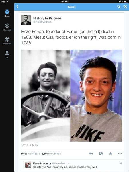 Enzo Ferrari Founder Of Ferrari On The Left Died In 19 Mesut Gzil Footballer On The Right Was Born In Rio