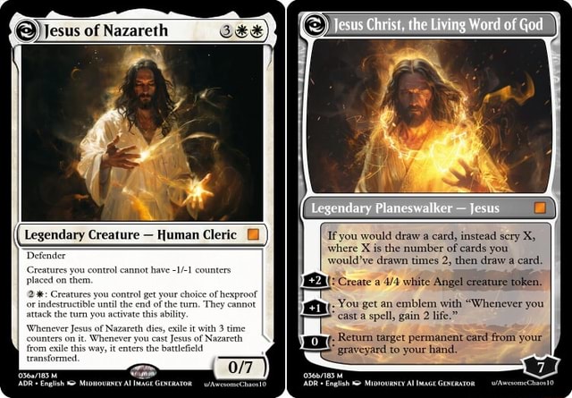 Defender 2%: Creatures you control get your choice of hexp ranters or  indestructible until the end of the turn, They cannot attack the tum you  activate this abilit Whenever Jesus of Nazareth