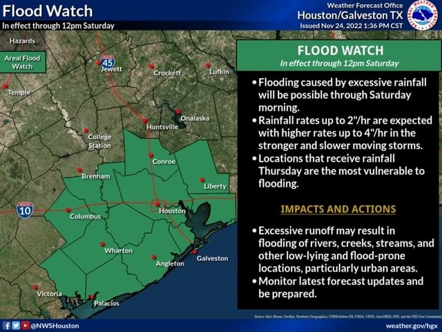 @ @NWsHouston Flood Watch Ineffect through 12pm Saturday Flooding ...