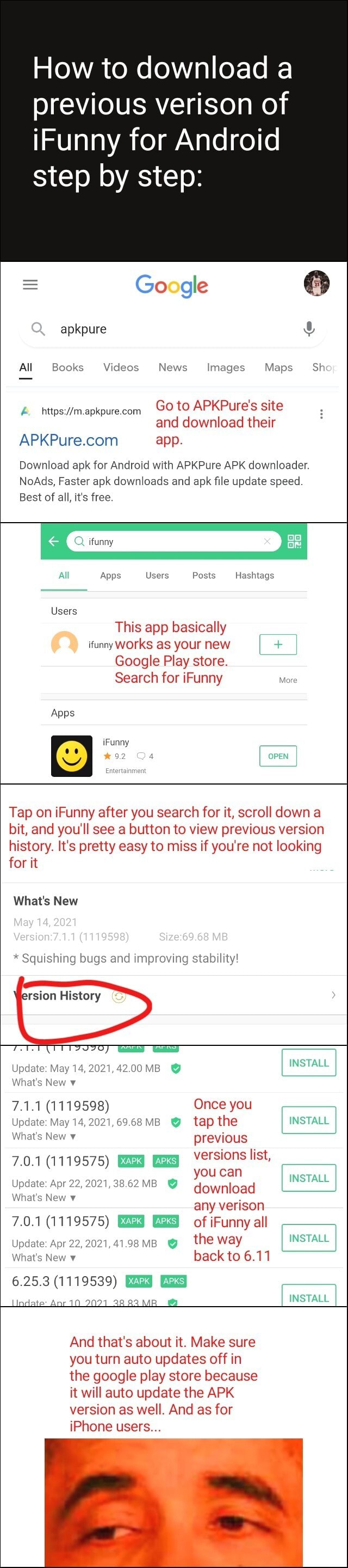 How to download a previous verison of iFunny for Android