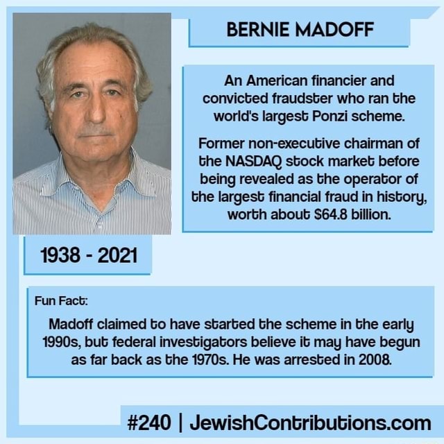 Bernie Madoff An American Financier And Convicted Fraudster Who Ran The Worlds Largest Ponzi 3654