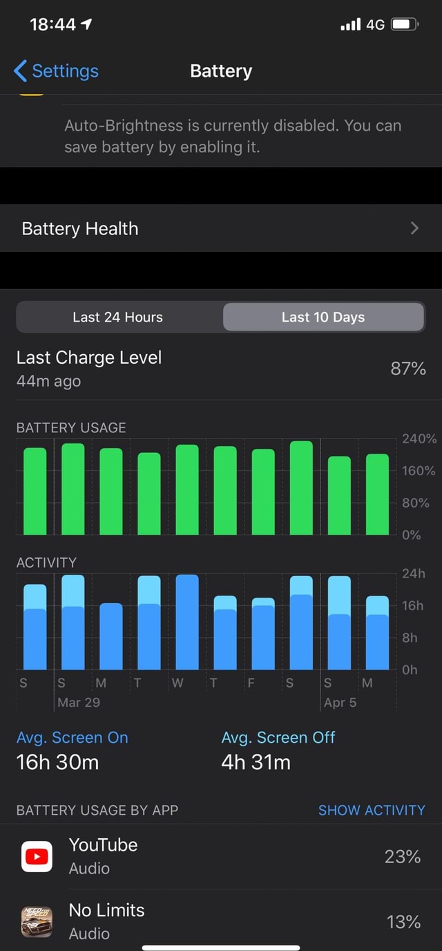 Settings Battery AutoBrightness is currently disabled. You can save