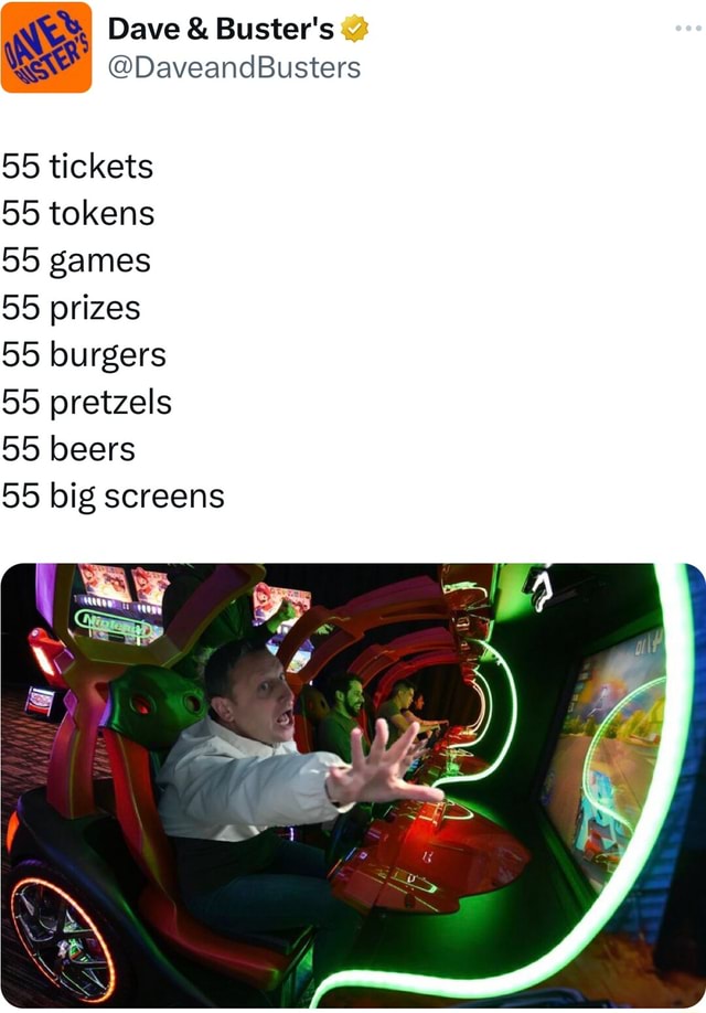 Dave & Buster' Dave & Busters DaveandBusters 55 tickets 55 tokens 55