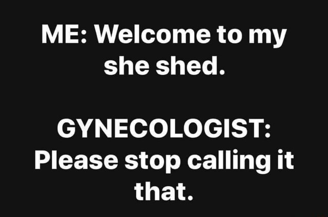 Me Welcome To My She Shed Gynecologist Please Stop Calling It That Ifunny