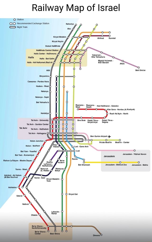 Railway Map of Israel CH Night Train WY Haifa - Hof HaKarmel (Razied ...