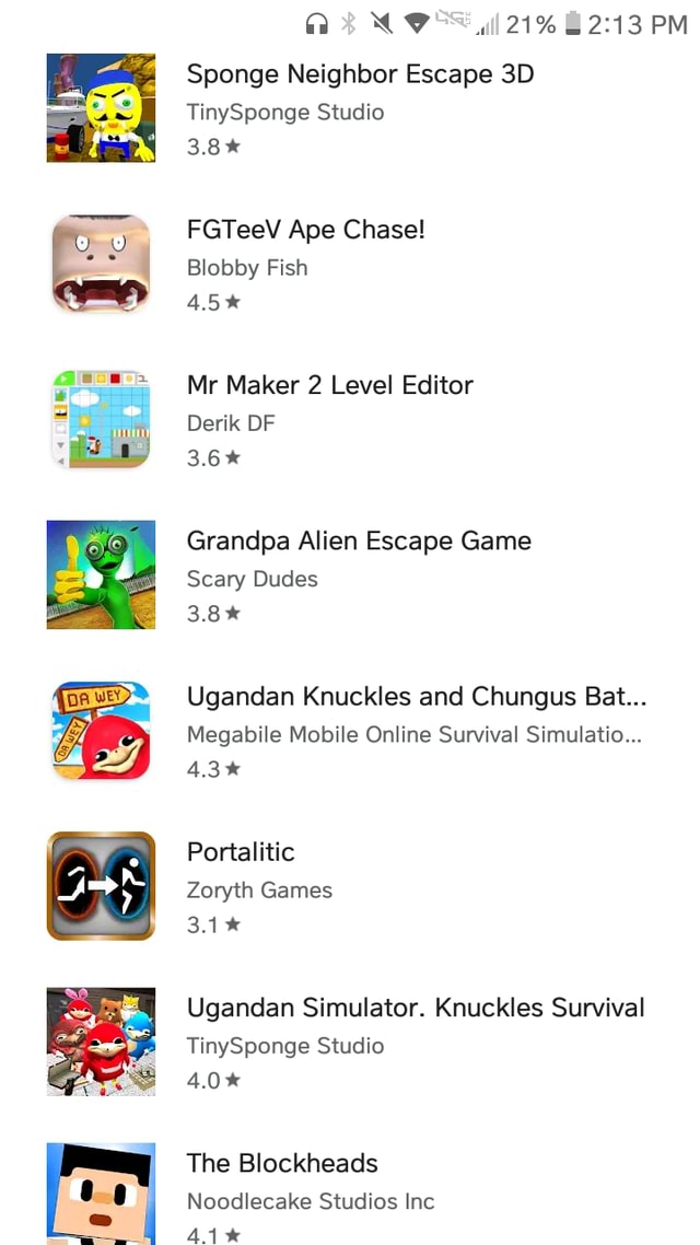 Sponge Neighbor Escape 3D TinySponge Ugandan Knuckles and Chungus Bat