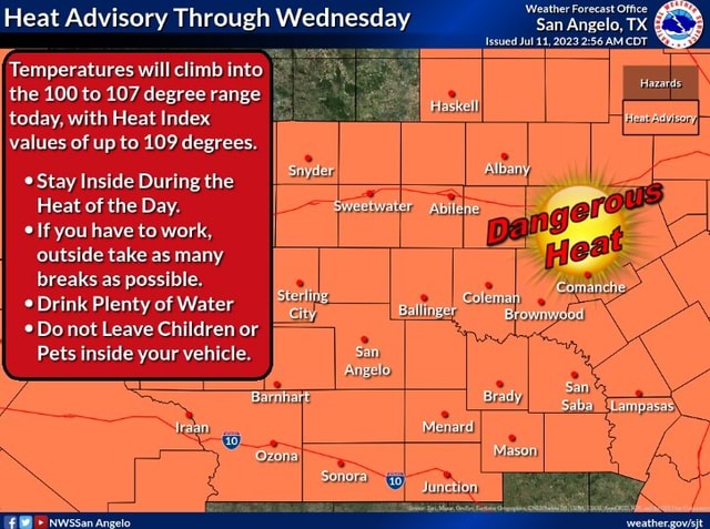 Heat Advisory Through Wednesday Haskell Broy snyder) Temperatures will ...