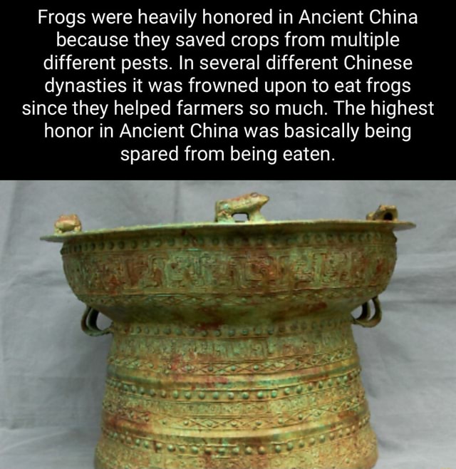 Frogs were heavily honored in Ancient China because they saved crops
