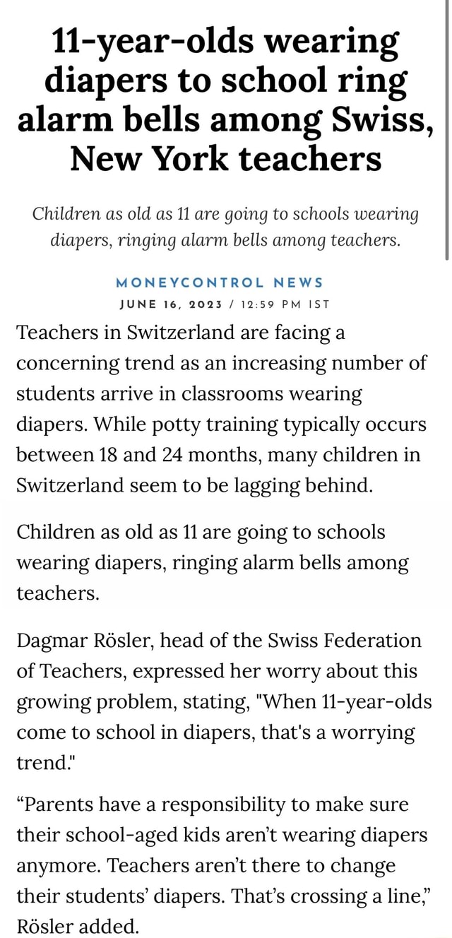11yearolds wearing diapers to school ring alarm bells among Swiss