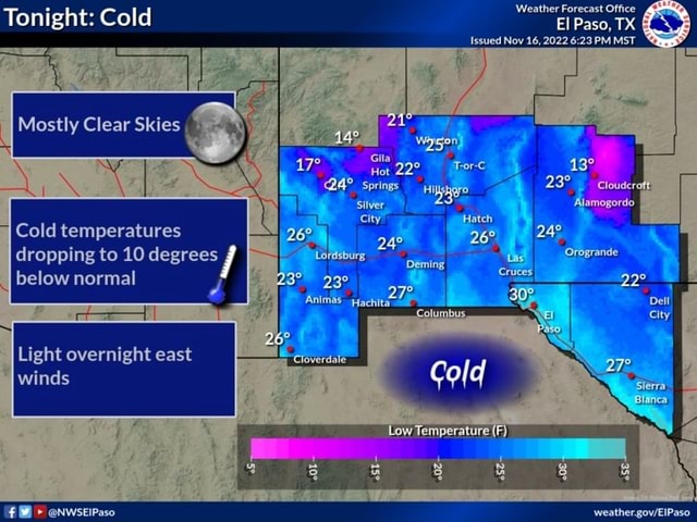 El Paso, TX Issued Nov 16,2022 PM MST Tonight: Cold Weather Forecast ...