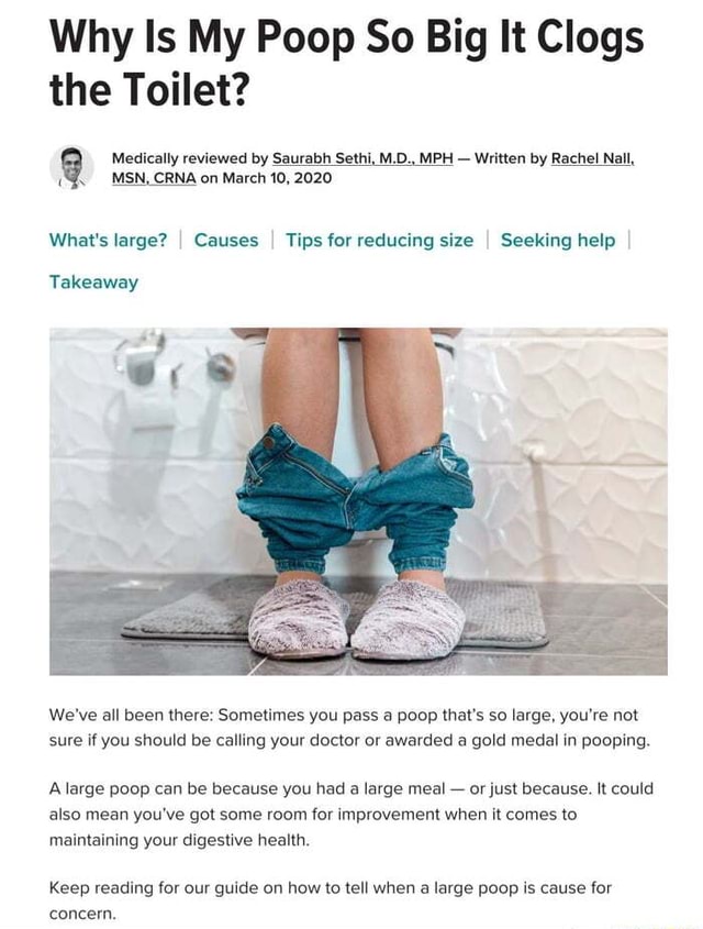 Why Is My Poop So Big It Clogs the Toilet? Medically reviewed by