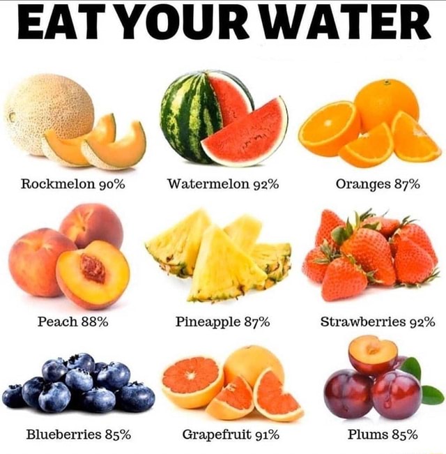 Every fruit different amount of water EAT YOUR WATER Rockmelon 90