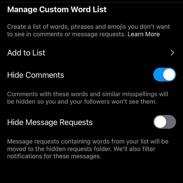 Manage Custom Word List Create a list of words, phrases and emojis you ...