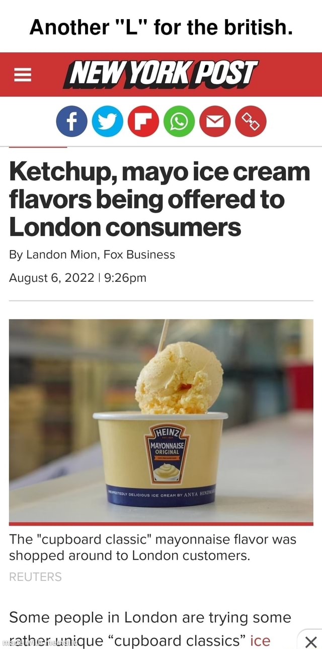 Another "L" for the british. NEW YORK POST 090008 Ketchup, mayo ice