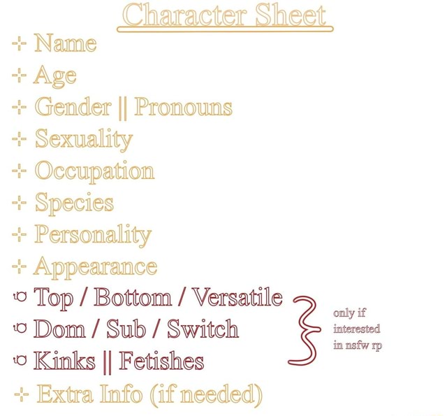 Character Sheet Name Age Gender Ii Pronouns Sexuality Occupation Species Personality 2214