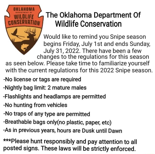 The Oklahoma Department Of Wildlife Conservation Would Like To Remind ...