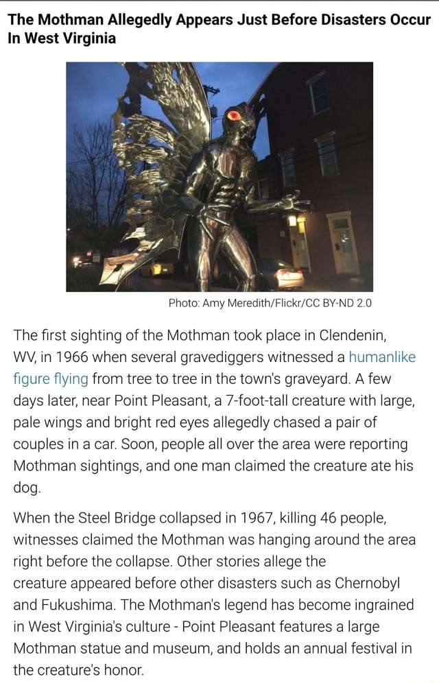 The Mothman Allegedly Appears Just Before Disasters Occur In West