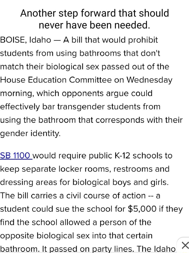 Another Step Forward That Should Never Have Been Needed Boise Idaho A Bill That Would 3596