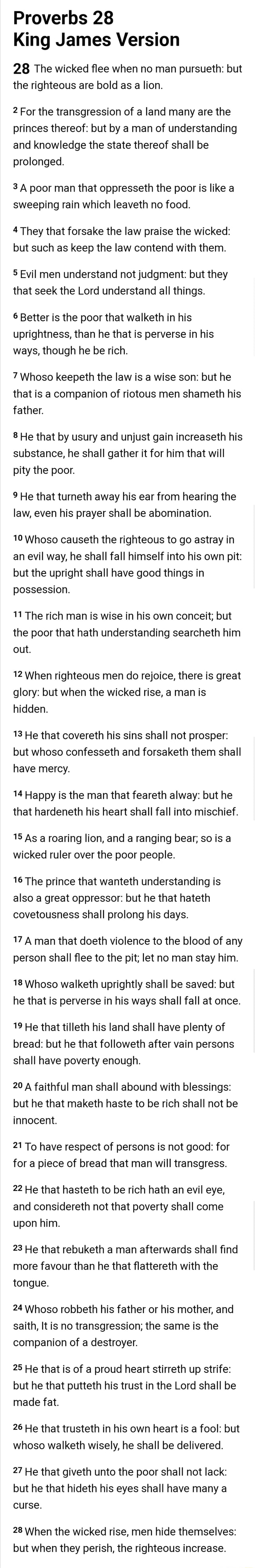 Proverbs 28 King James Version 28 The wicked flee when no man pursueth ...