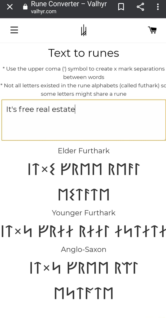 X Rune Converter Valhyr Text to runes * Use the upper coma symbol to