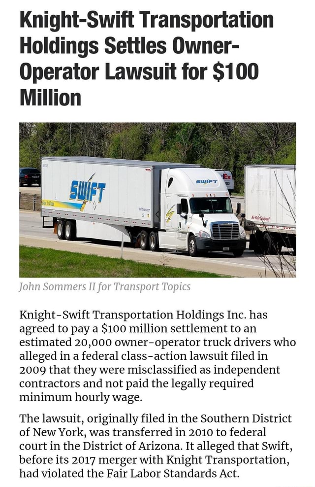 KnightSwift transportation loses 100 million dollar lawsuit where they