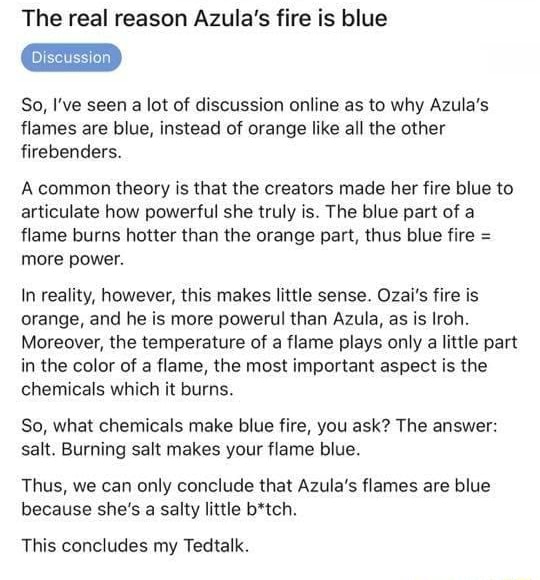 The Real Reason Azula's Fire Is Blue So, I've Seen A Lot Of Discussion ...