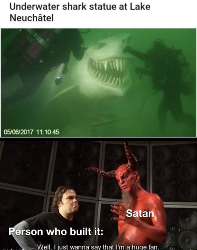 Underwater shark statue at Lake Neuchatel 45 son who built it Satan