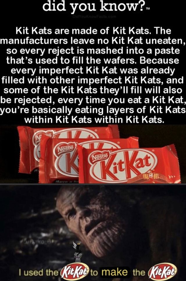 Did you know'. Kit Kats are made of Kit Kats. The manufacturers leave ...