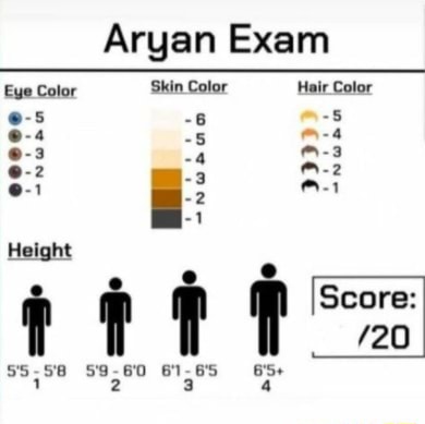 Aryan Exam Eye Color Skin Color Hair Color - iFunny