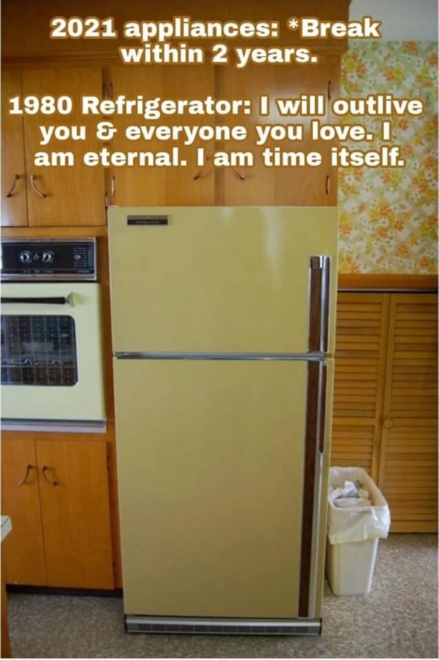 2021 appliances *Break within 2 years. 1980 Refrigerator I will