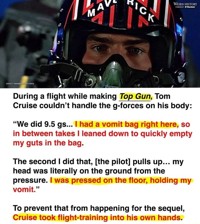 'WEIRD HISTORY Ranker During A Flight While Making Top Gun, Tom Cruise ...