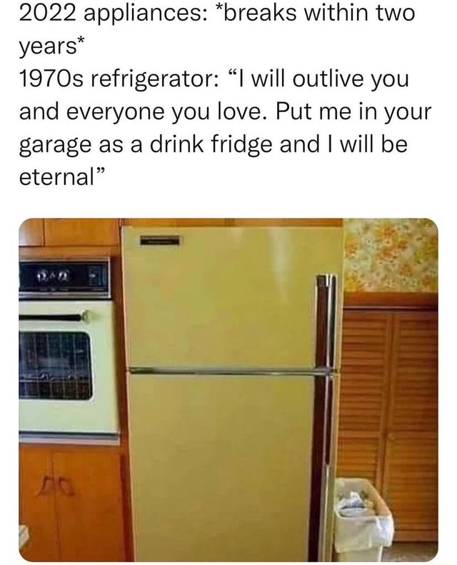 2022 appliances: *breaks within two years* 1970s refrigerator: 