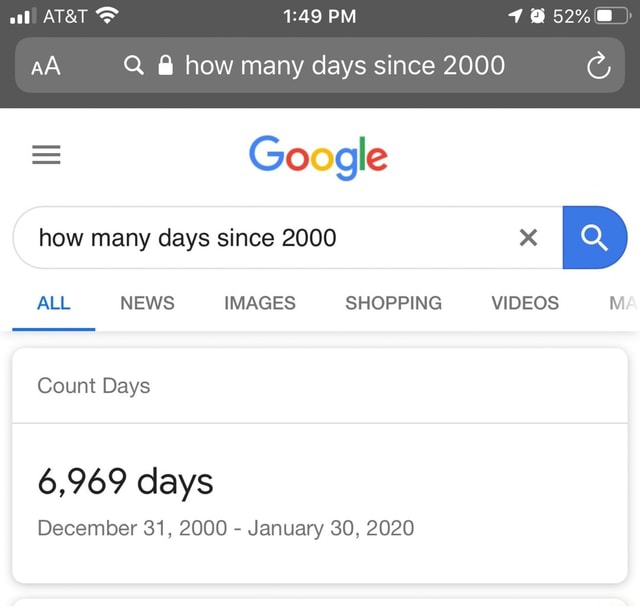 AA Q how many days since 2000 E how many days since 2000 x ALL NEWS