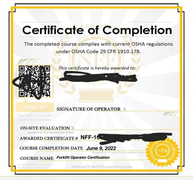 Certificate Of Completion The Completed Course Complies With Current ...