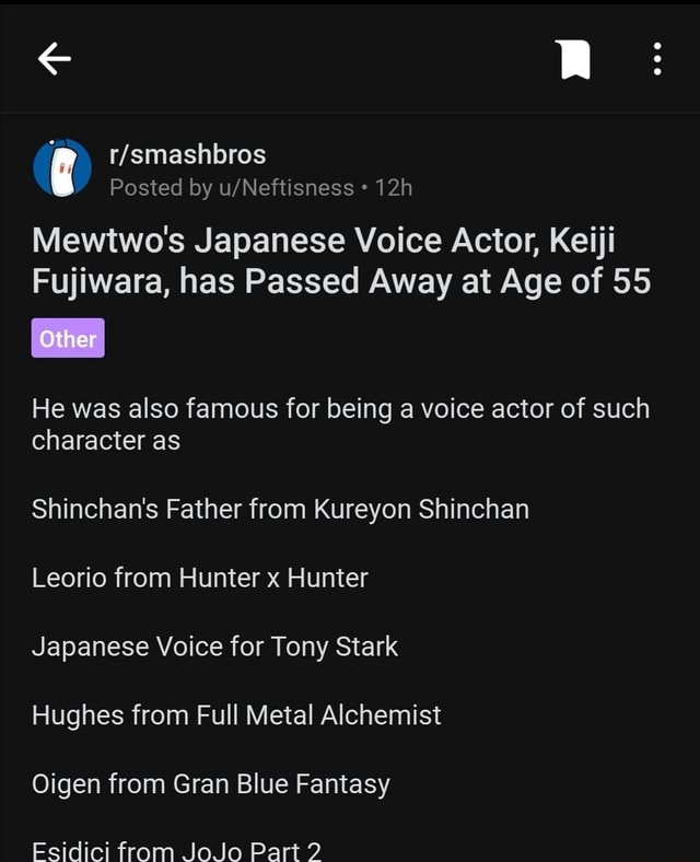 Mewtwo's Japanese Voice Actor, Keiji Fujiwara, has Passed Away at