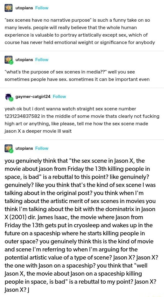 Utopians Fotiow "sex Scenes Have No Narrative Purpose" Is Such A Funny ...