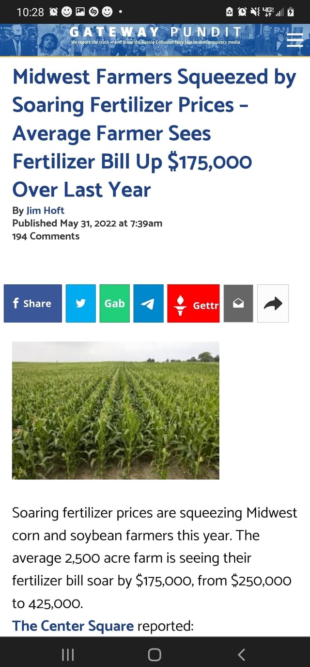 PUNDIT Midwest Farmers Squeezed by Soaring Fertilizer Prices Average